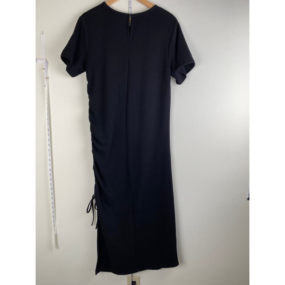 Line & Dot Ratha Ribbed Midi Dress Black Drawstring Side Slit Large - Picture 9 of 14